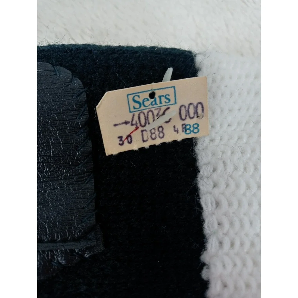 Vintage Sears Gloves Black Knit White Cuff Traffic Light Buttons Mod 60s‎ NOS